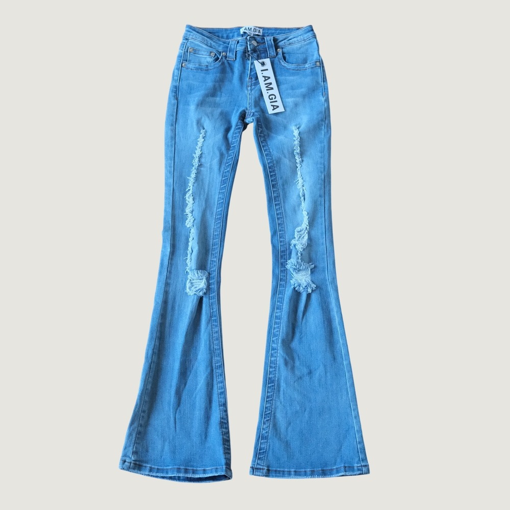 I.AM.GIA Alvaro‎ Pant Women Blue Distressed Flared Y2K XS Flare Jeans